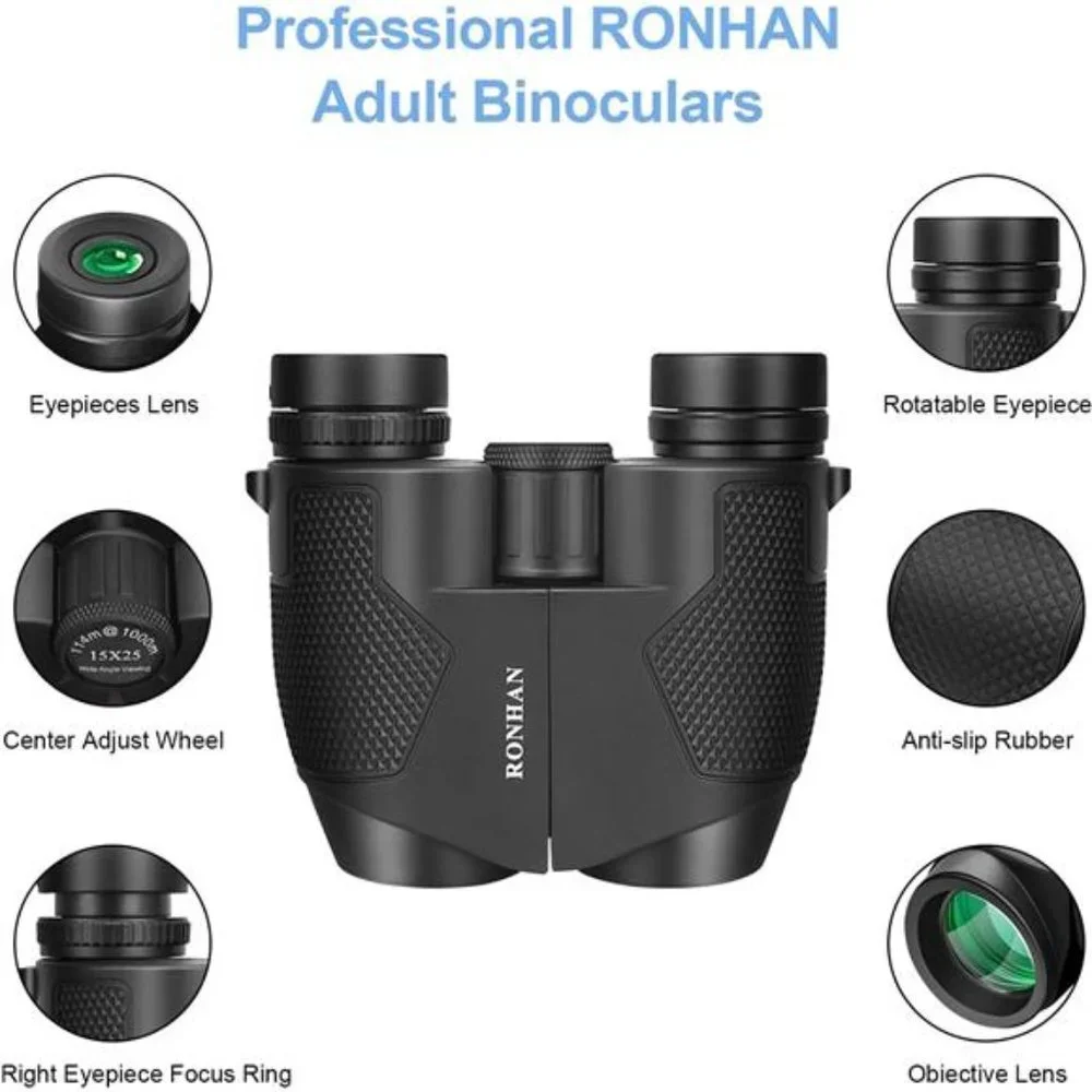 15×25 Compact Binoculars  with Large View Clear Low Light Vision